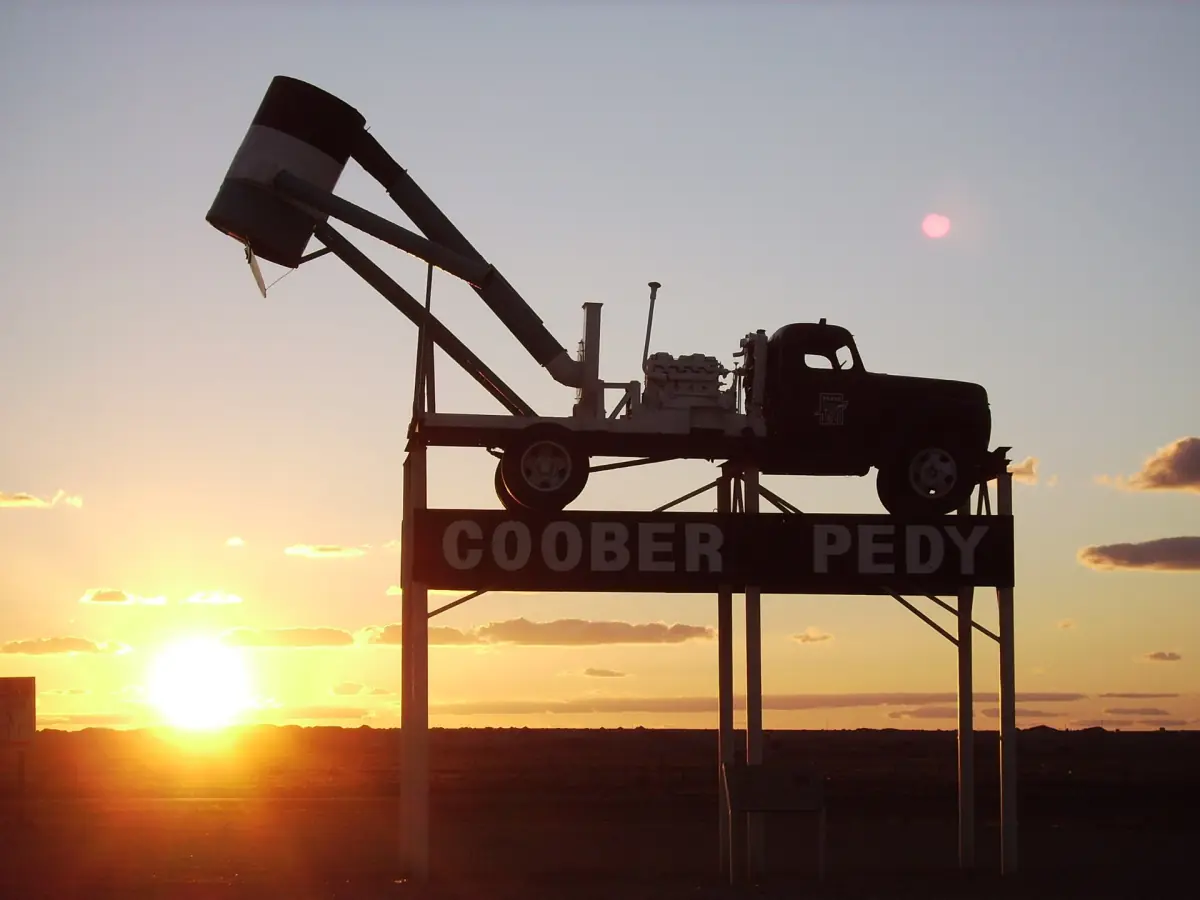 The Coober Pedy sign at sunset