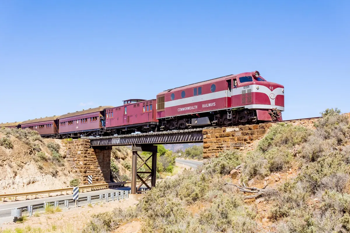 A red diesel locomotive on the Pichi Richi Railway