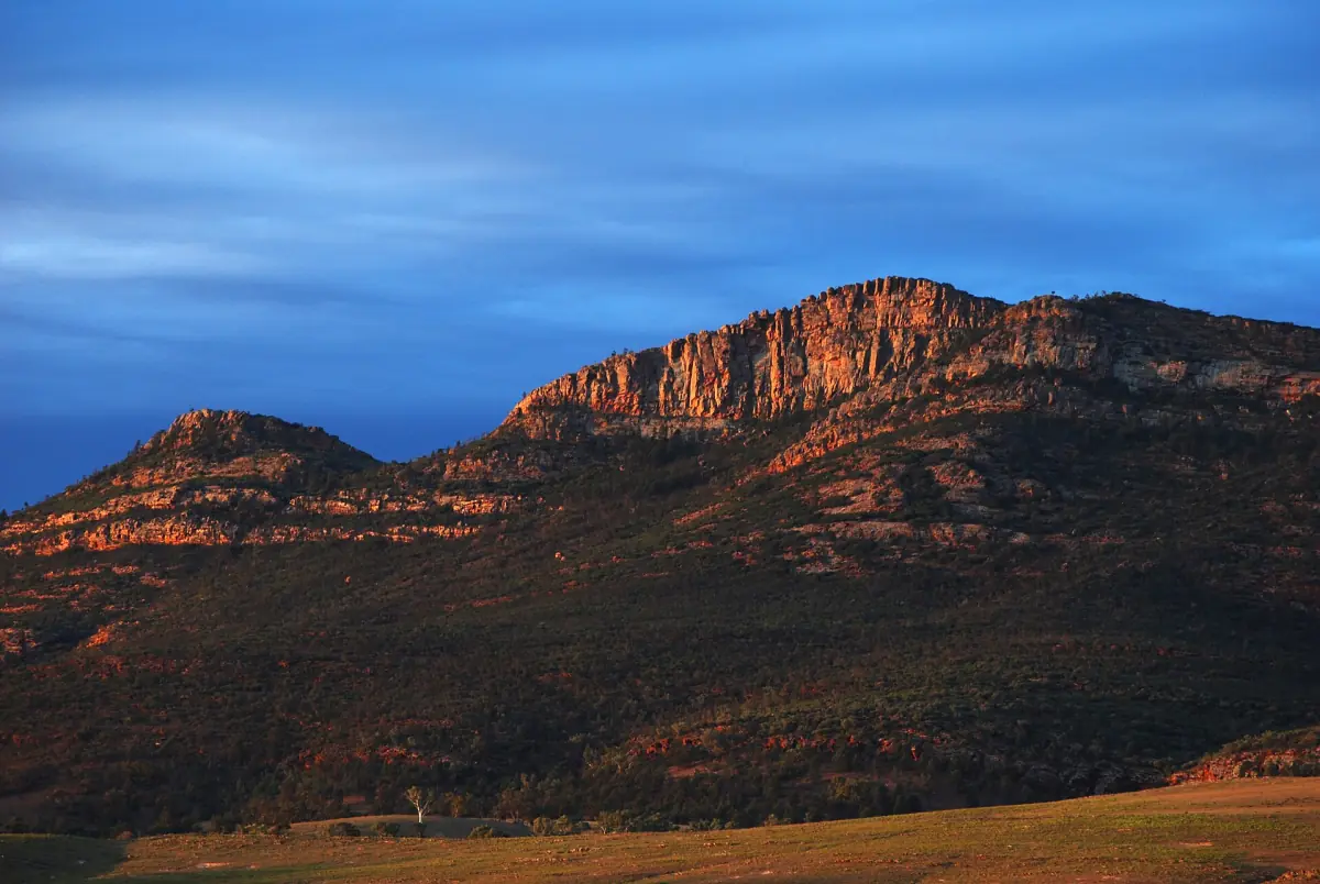 The walls of Wilpena Pound glowing at sunset